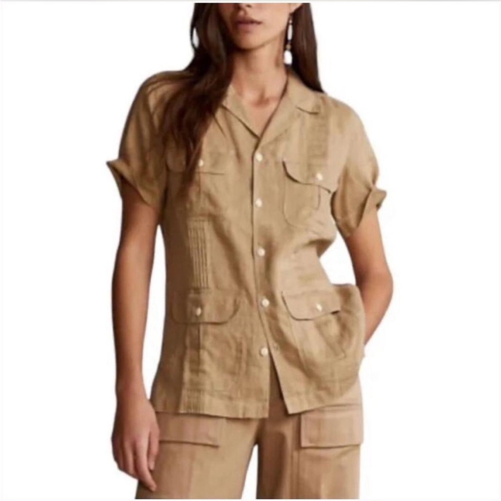 Ralph Lauren safari collection Tan Short Sleeve Button-Up Shirt